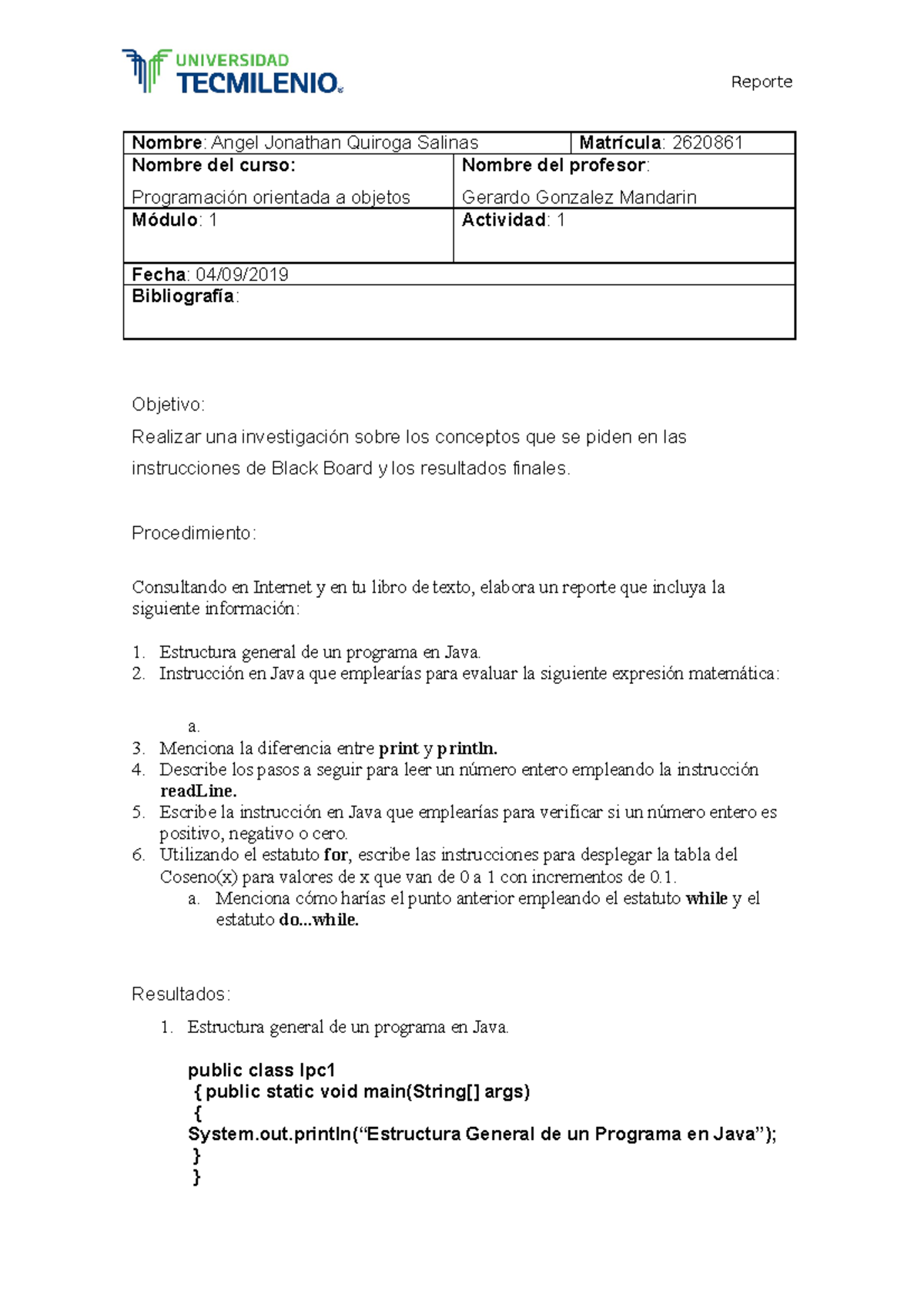 Tarea 1 - Programación Orientada a Objetos (POO) - Informe de Java ...