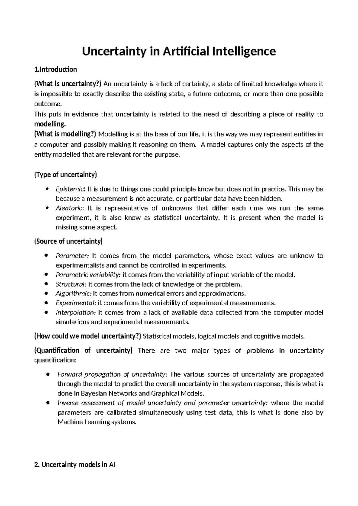 Appunti AIAN 2023: Understanding Uncertainty in Artificial Intelligence ...