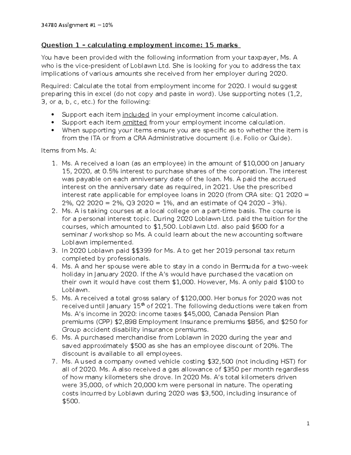 Tax - Important questions - Question 1 – calculating employment income ...