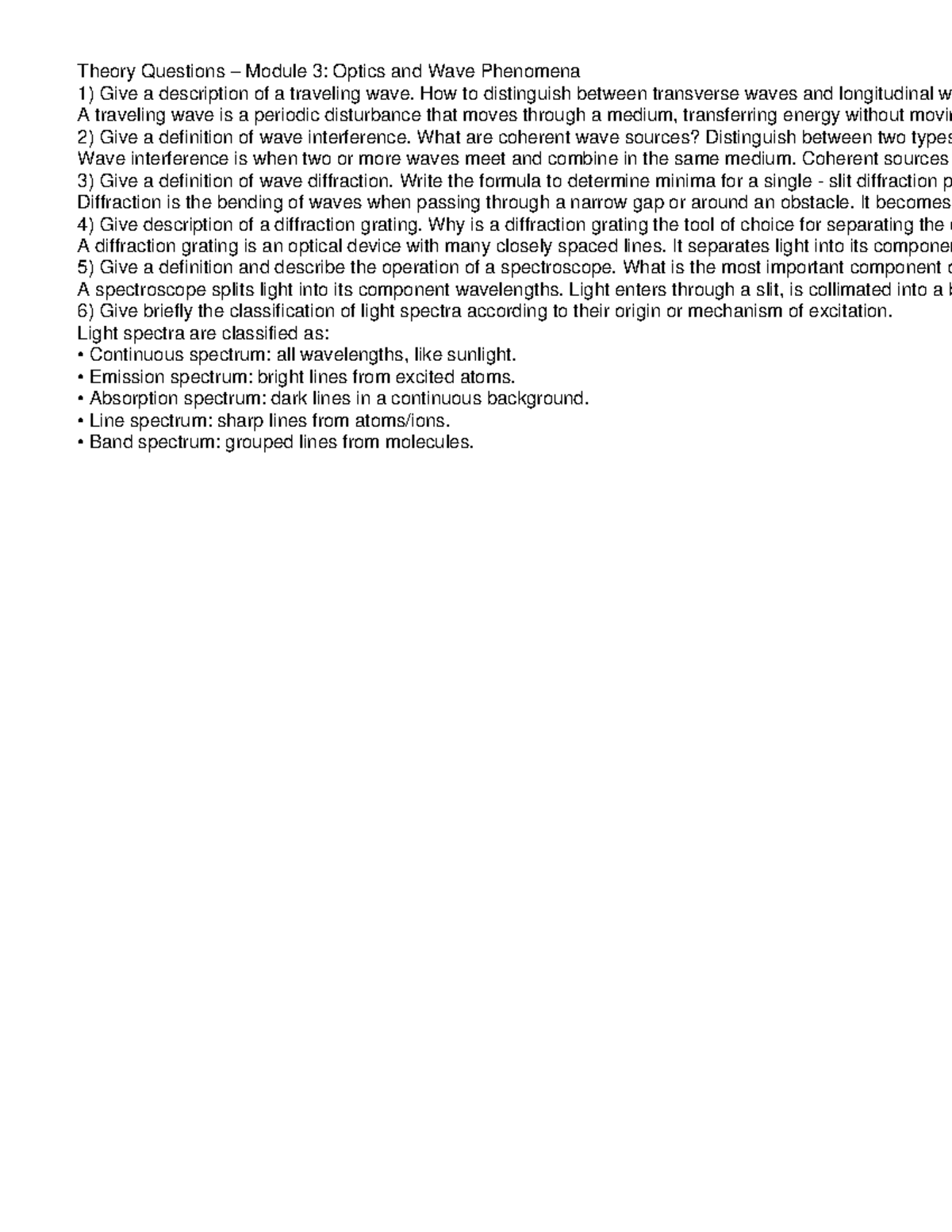 Module 3: Optics Theory Questions on Waves and Interference - Studocu
