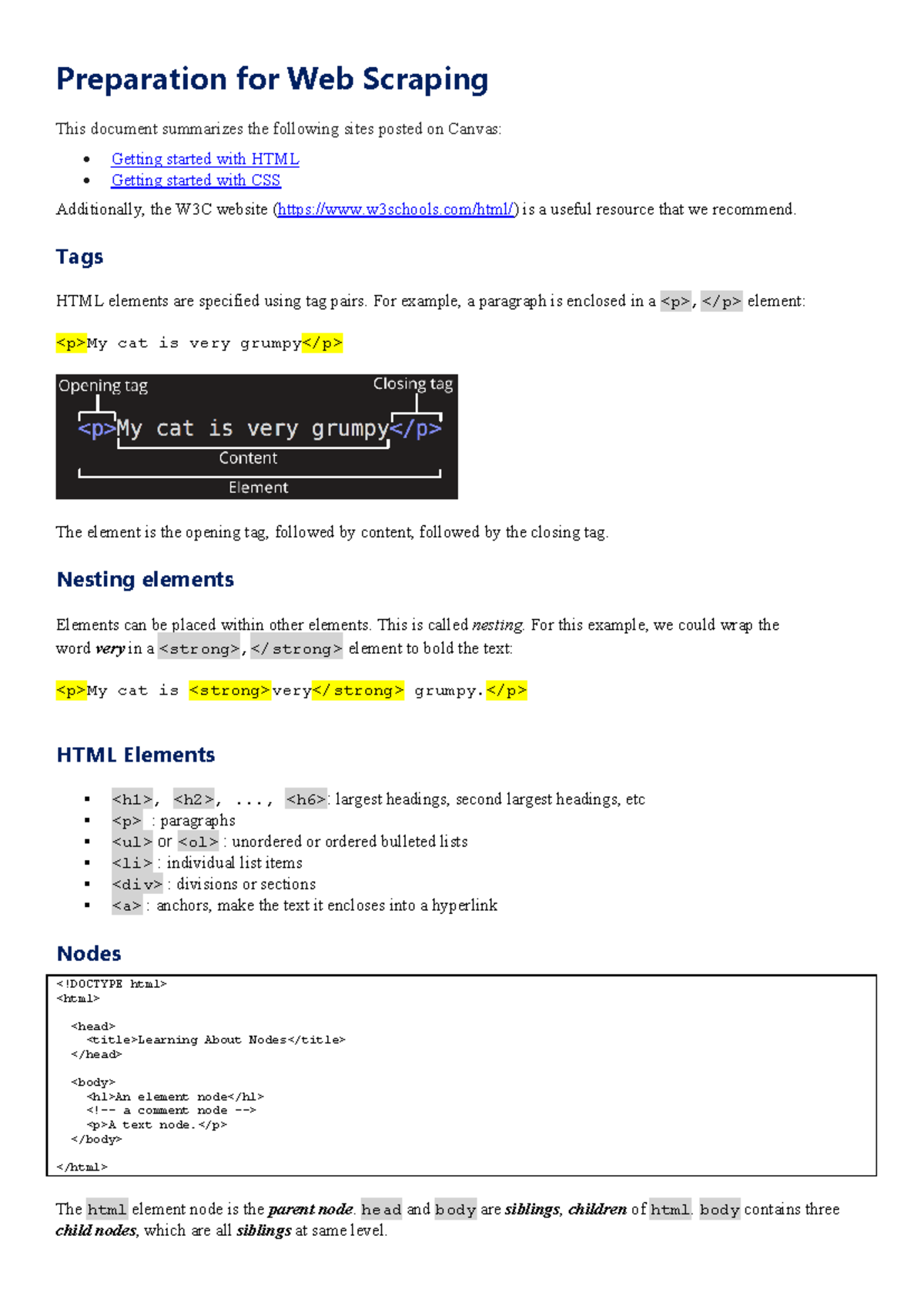 Web Scraping Preparation: HTML, CSS, and Tags Overview - Studocu