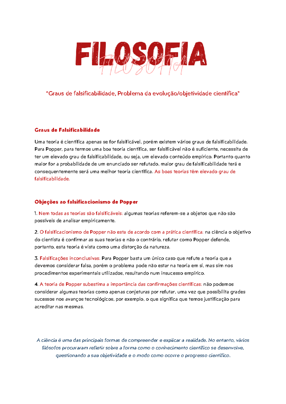 Filosofia da Ciência: Falsificabilidade e Paradigmas (Filosofia) - Studocu