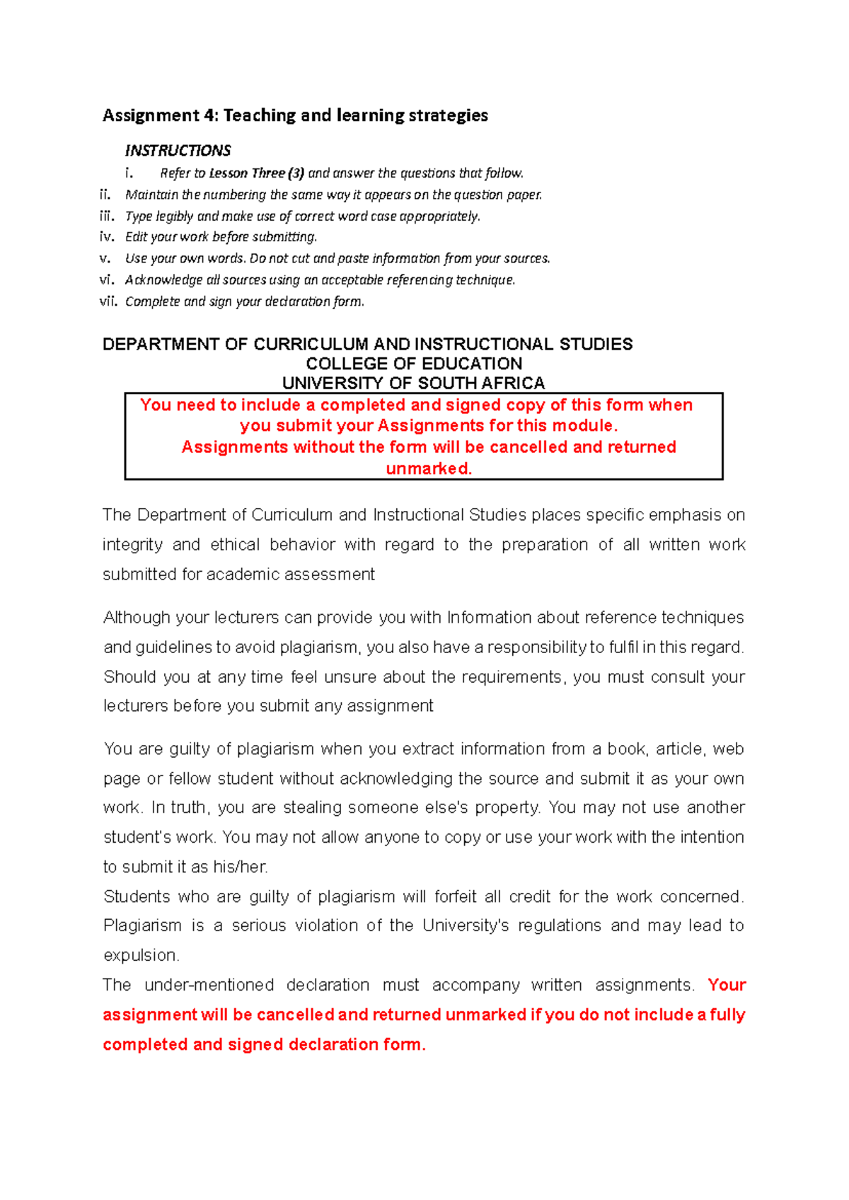 Teaching & Learning Strategies: Semester 2 Assignment 4 (BPT) - Studocu