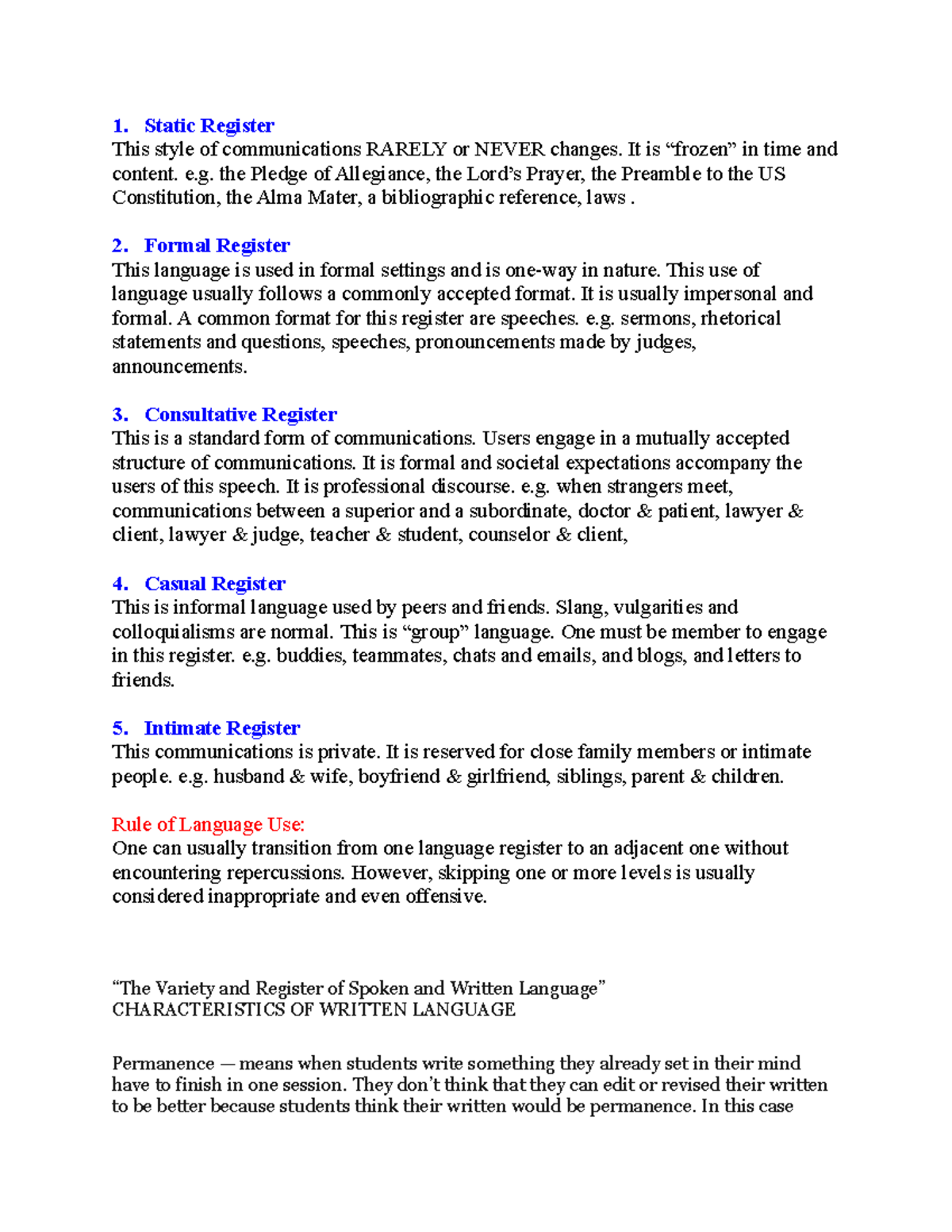 Course Code: Language Varieties and Registers in Communication Studies ...
