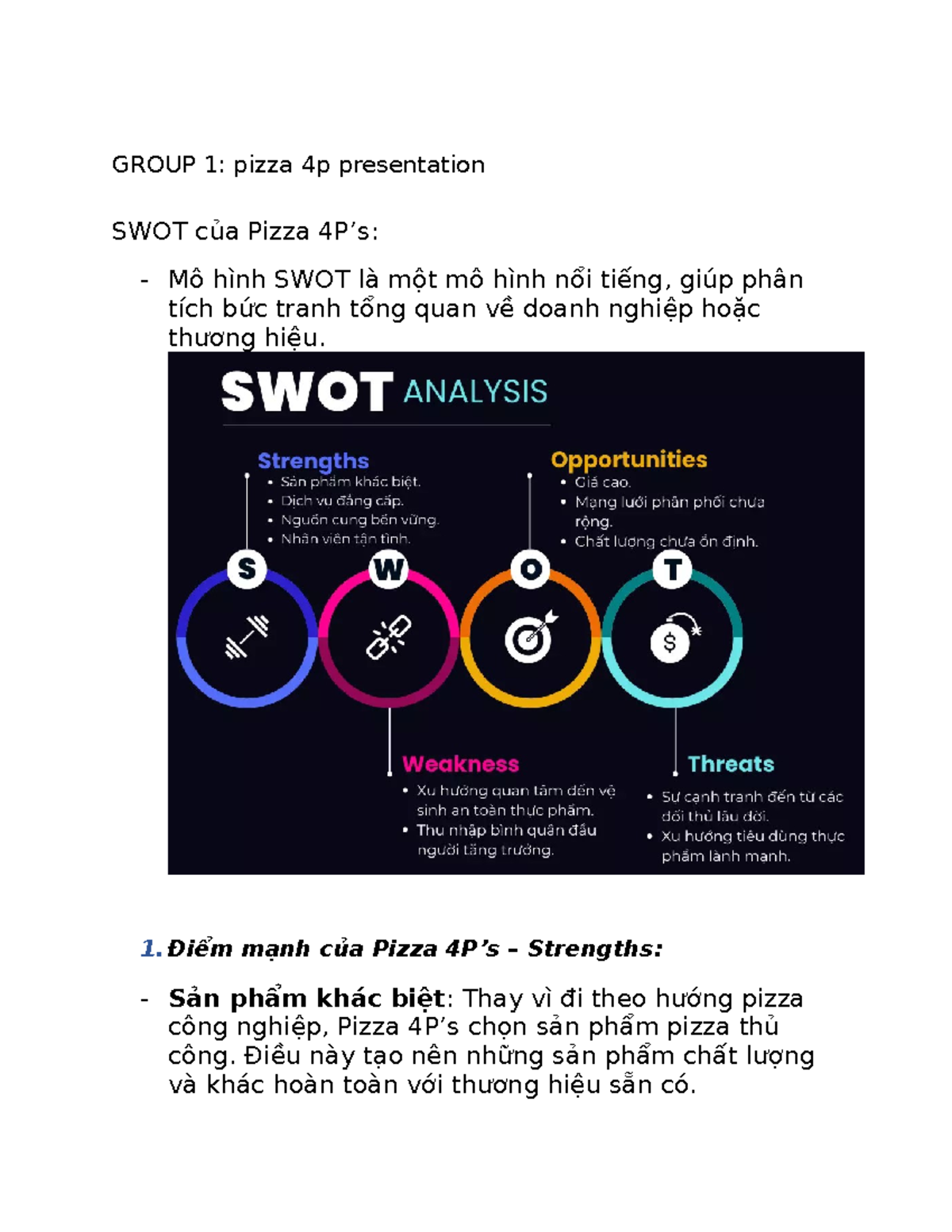 Group 1 - SWOT Analysis of Pizza 4P’s Presentation - Studocu