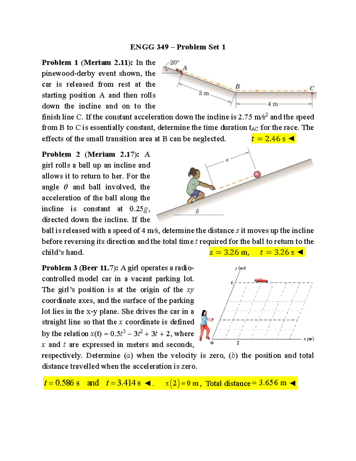 ENGG 349 Problem Set 1: Dynamics and Motion Analysis - Studocu