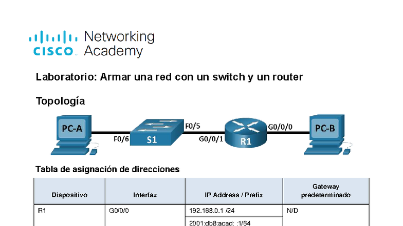 Laboratorio CCNA: Configuración de Red con Switch y Router - Studocu