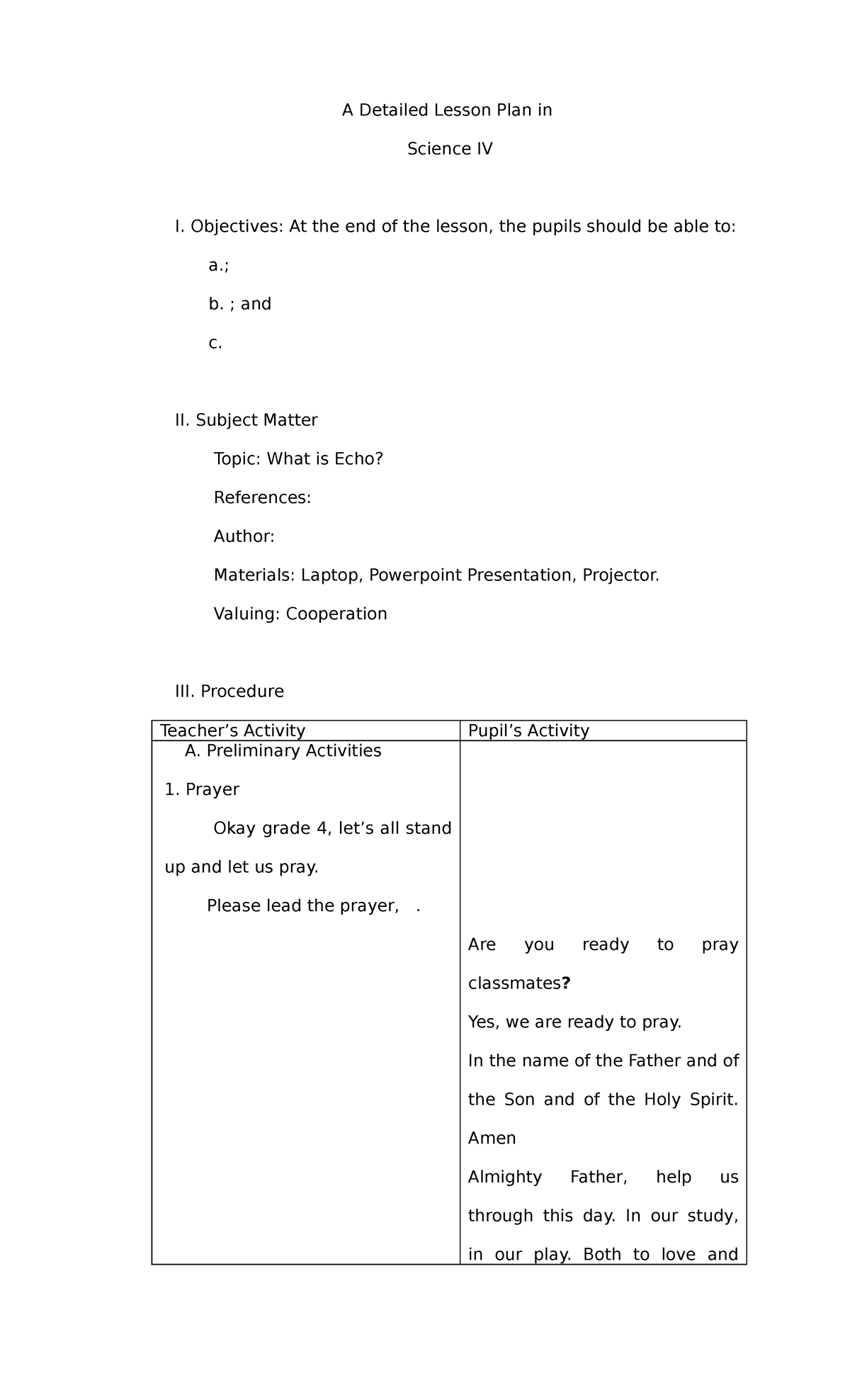 A Detailed Lesson Plan in Science IV for Grade 4 Students - Studocu