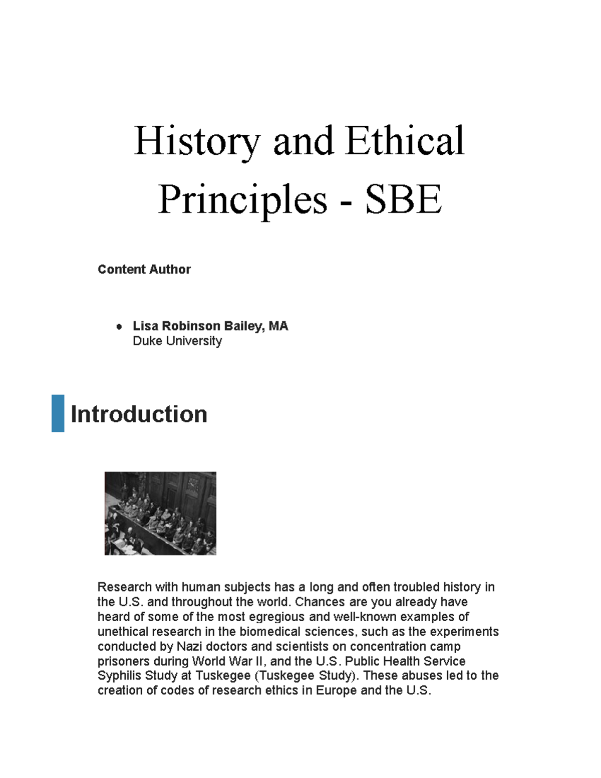 Ethical Principles in Human Subjects Research - SBE Overview - Studocu