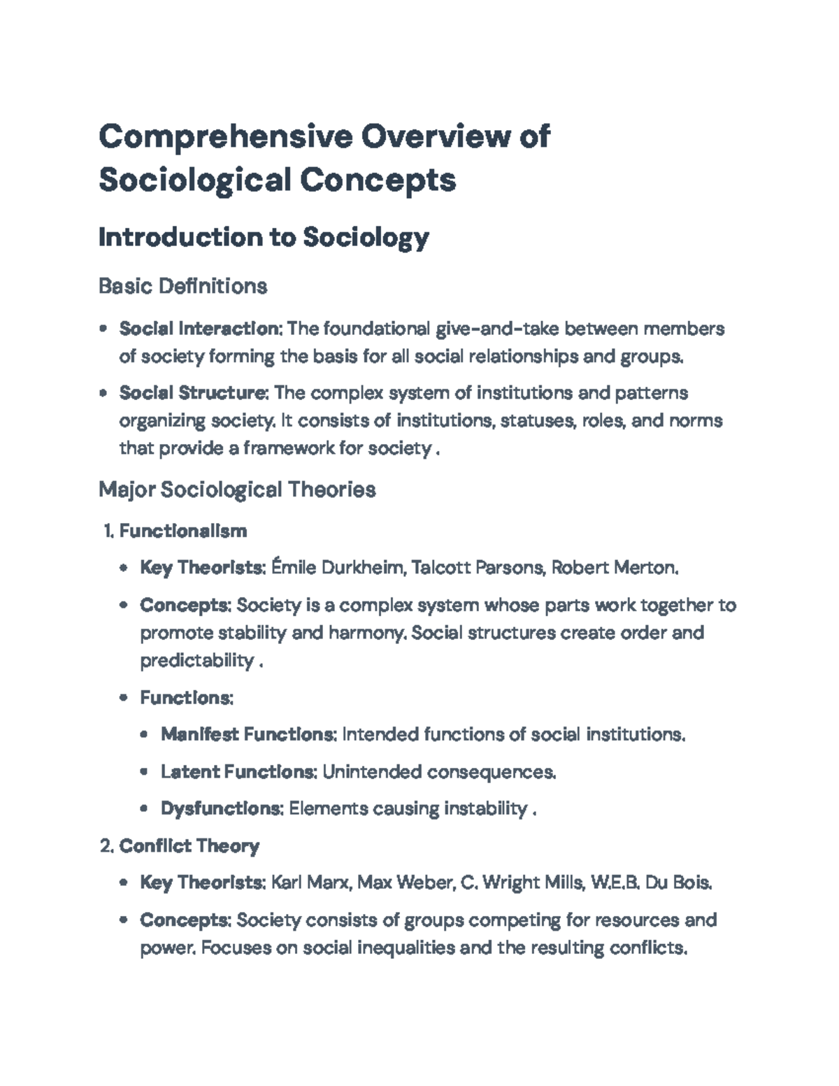 Sociology Overview: Major Concepts and Theories for SOC 101 Final Exam ...