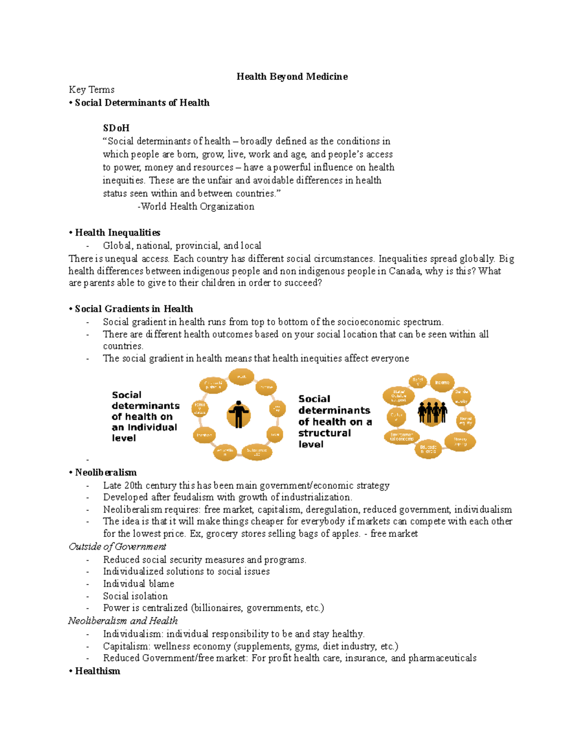HLTH 101 - Week 2-6 Lecture Notes on Social Determinants of Health ...