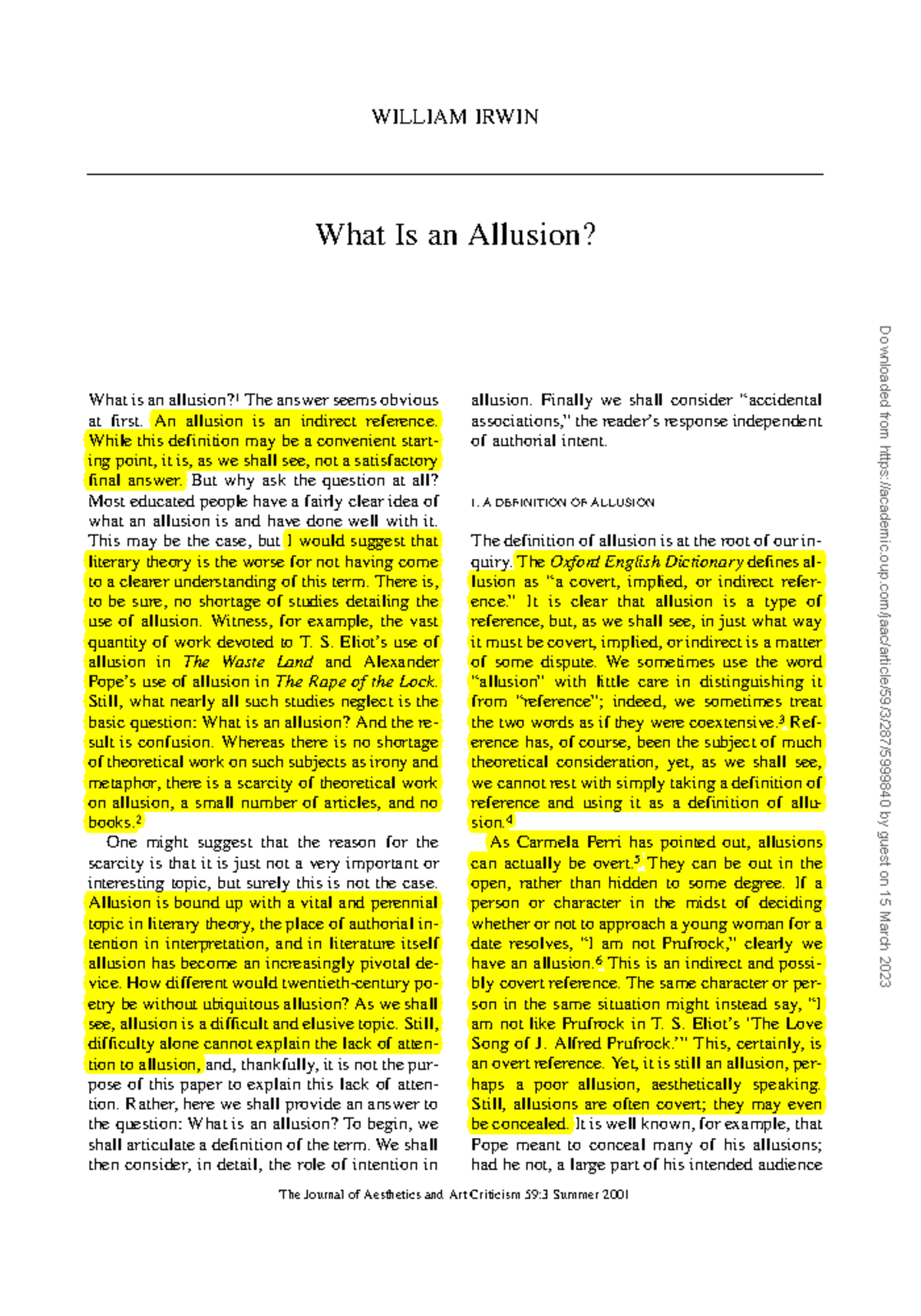 Critical Analysis of Allusion in Literature (ENG 101) - Studocu