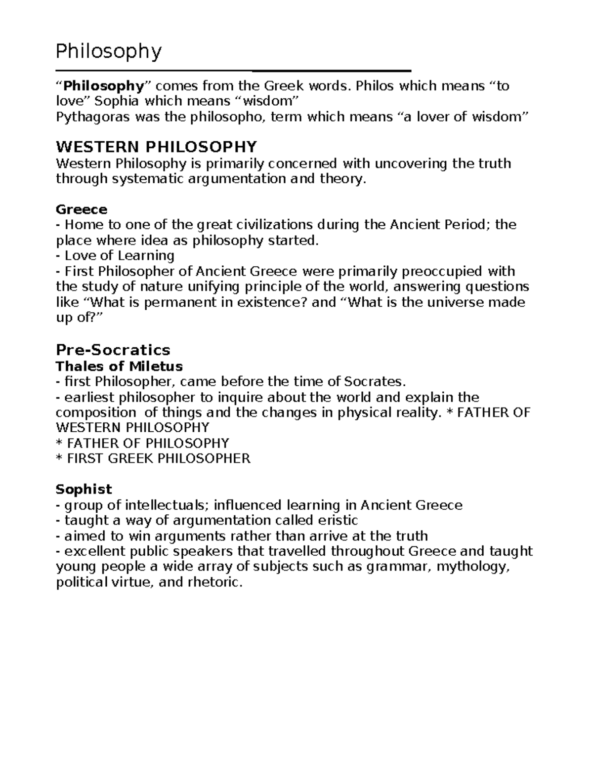 PHIL 101: Comprehensive Notes on Western Philosophy for Exam - Studocu
