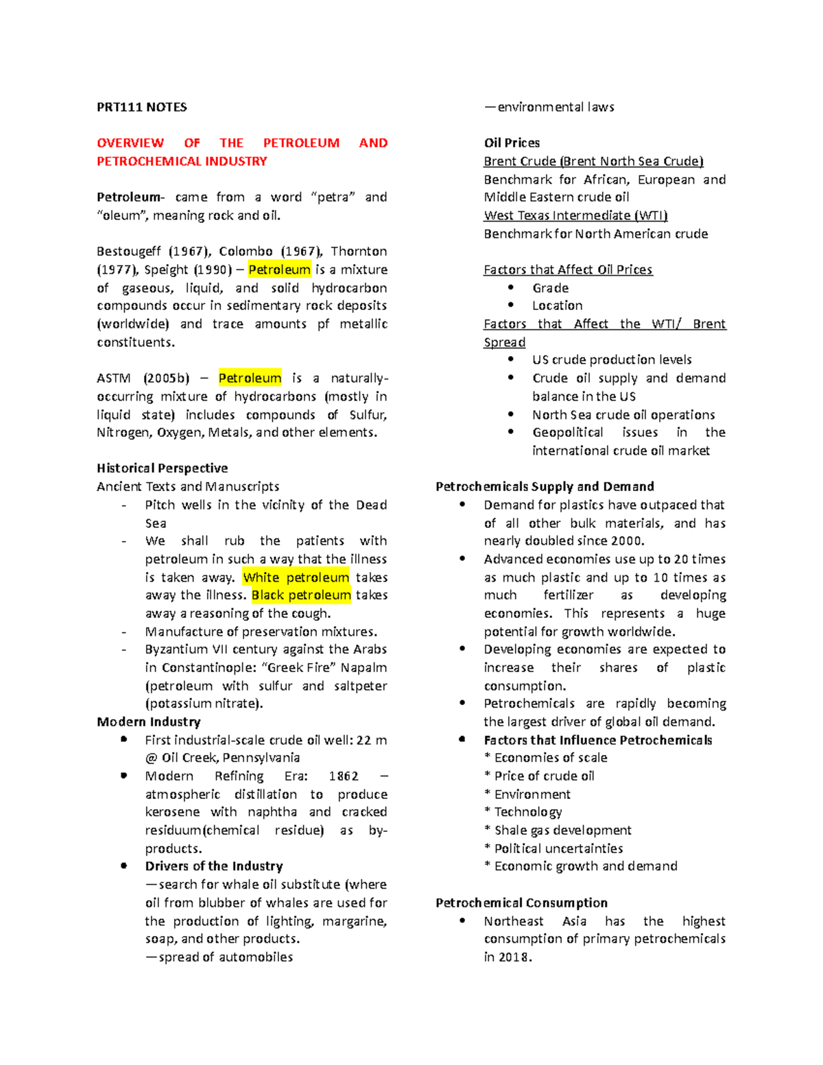 PRT111 Final Exam Notes: Overview of Petroleum Industry - Studocu