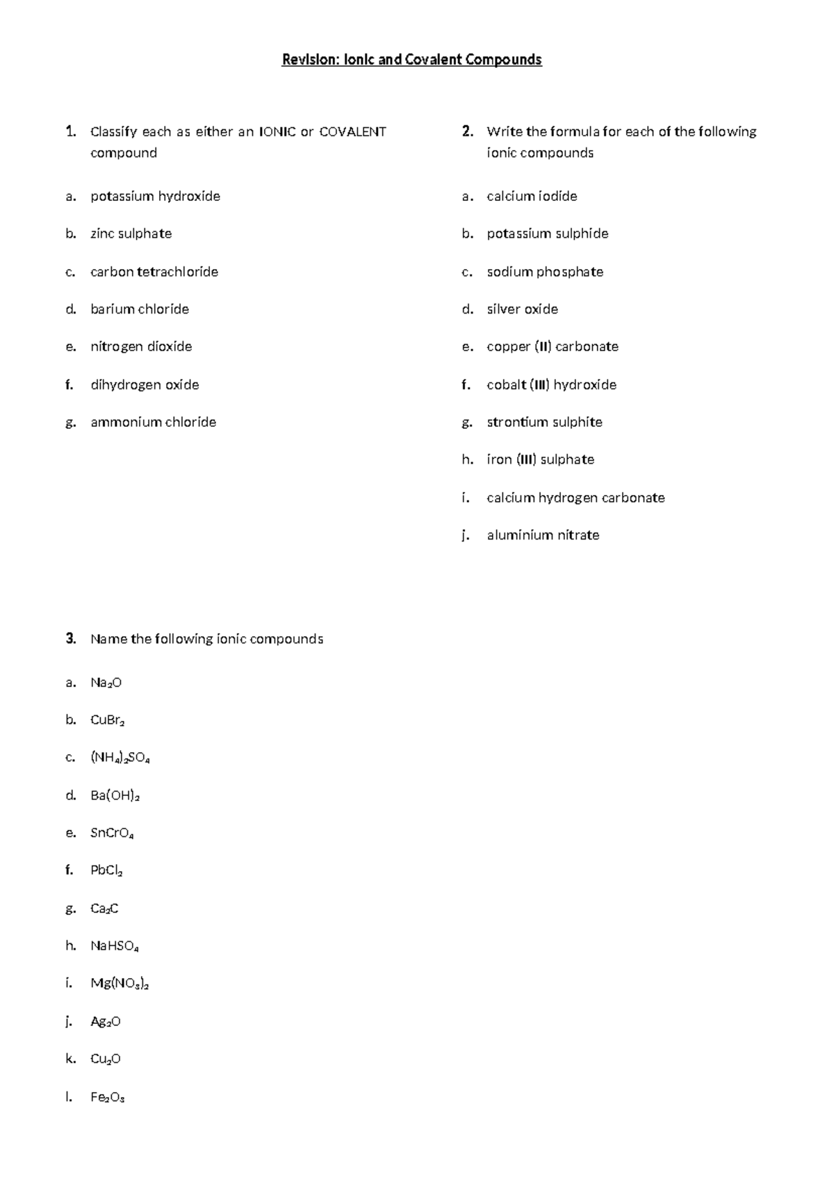 Ionic and Covalent Compounds Naming Worksheet (1.1.2) - Studocu