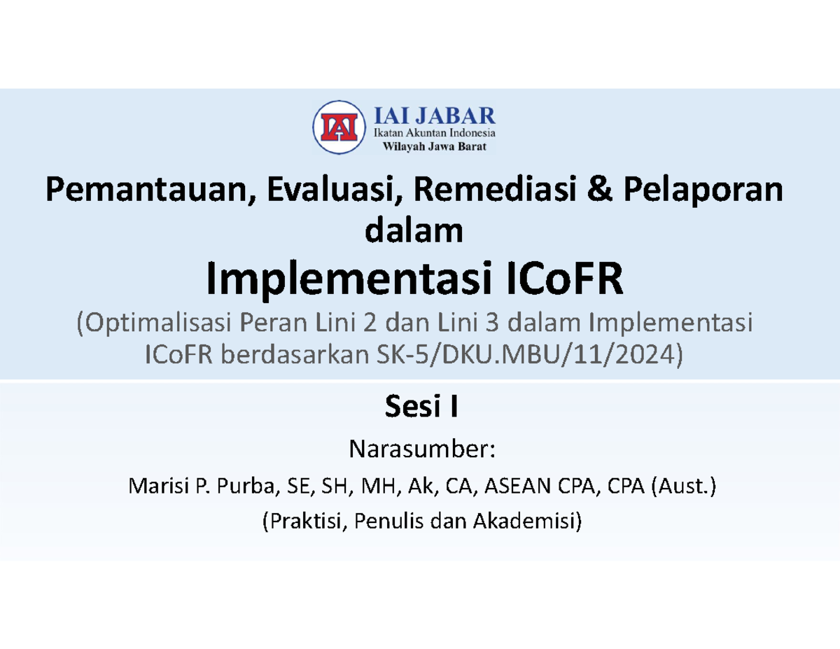 Pemantauan dan Evaluasi ICoFR: Optimalisasi Peran Lini 2 dan 3 - Studocu