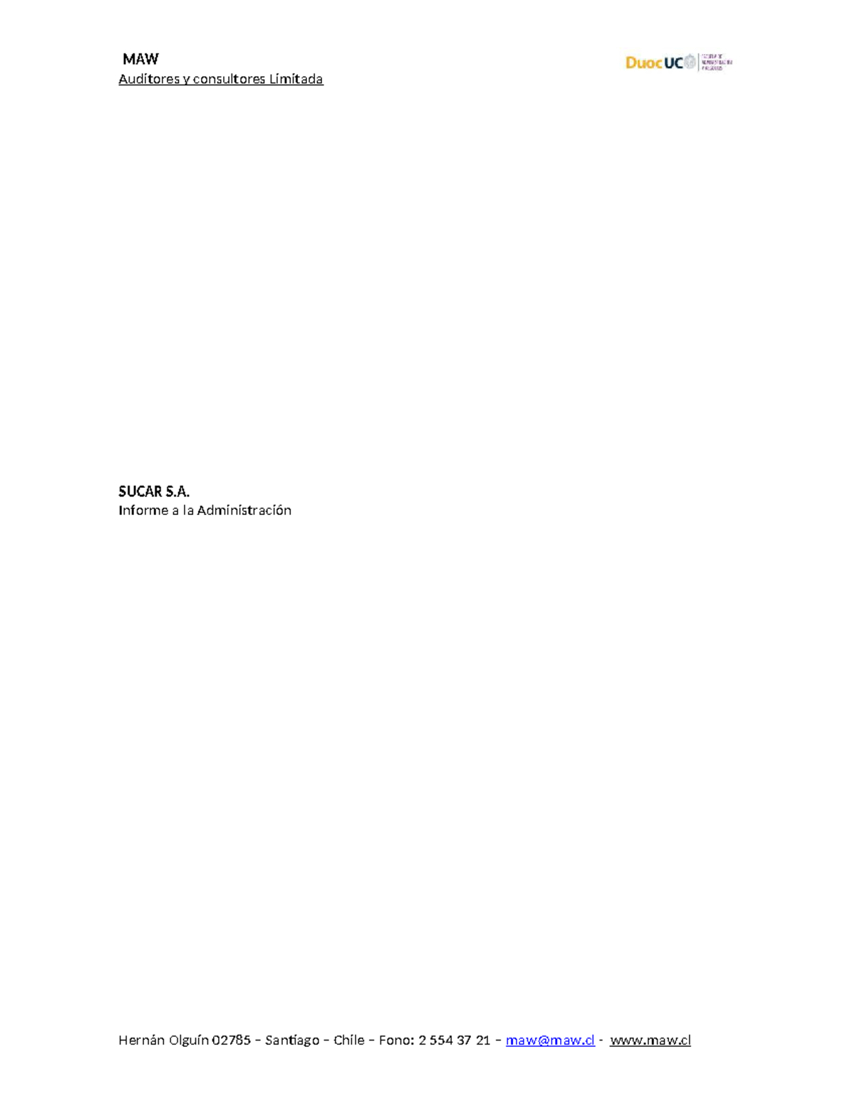 Informe de Auditoría de Control Interno - SUCAR S.A. - Studocu