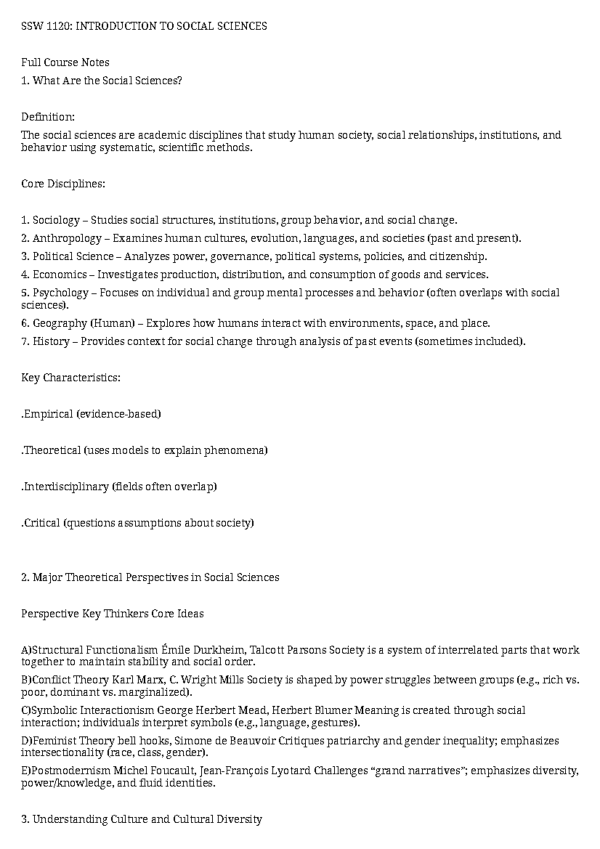 1120: INTRODUCTION TO SOCIAL SCIENCES Comprehensive Course Notes - Studocu