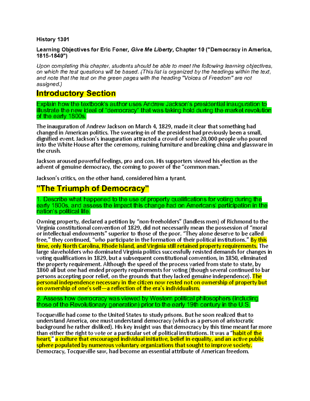 History 1301 Lecture Notes: Learning Objectives for Chapter 10 - Eric ...