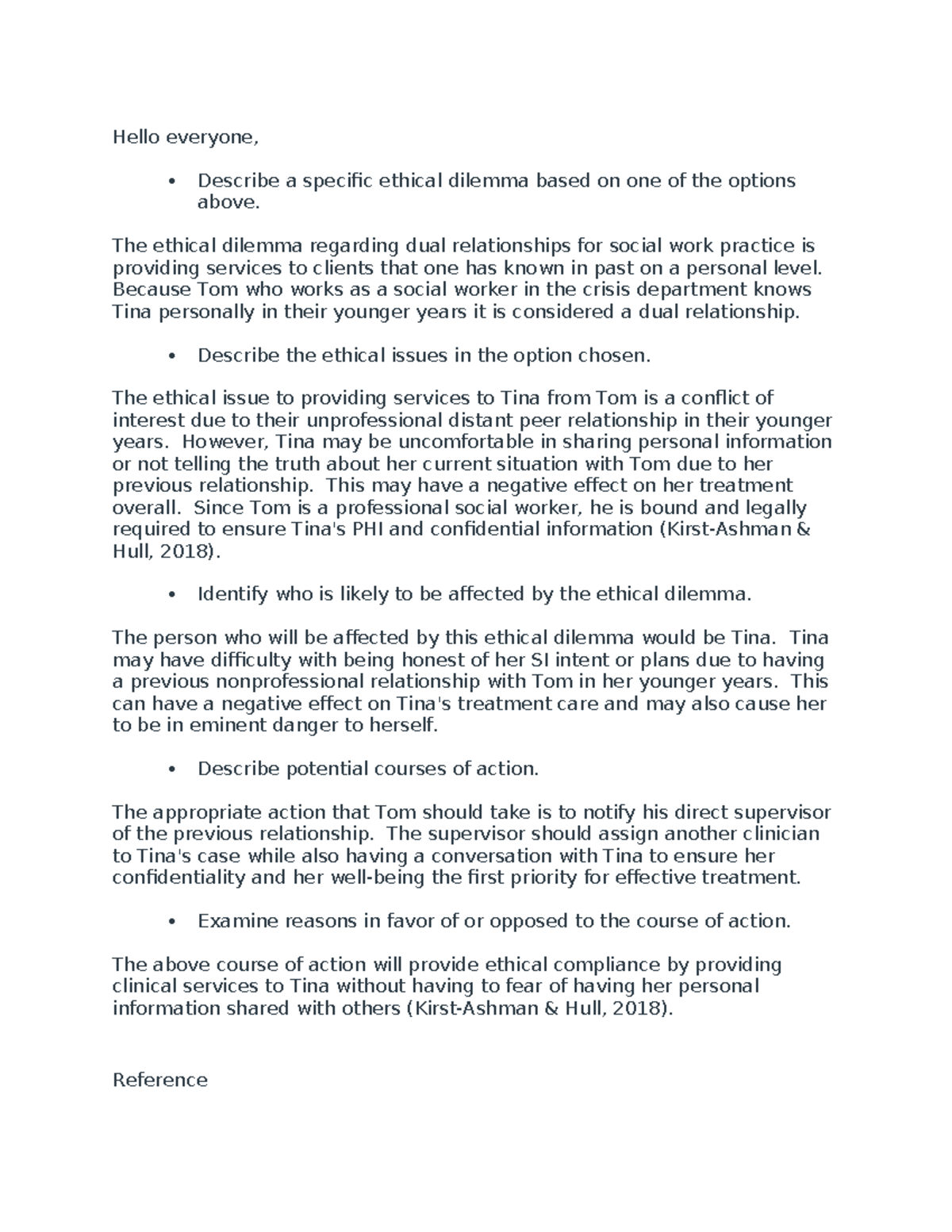 SWK 301 Week 7 Discussion: Ethical Dilemmas in Social Work Practice ...
