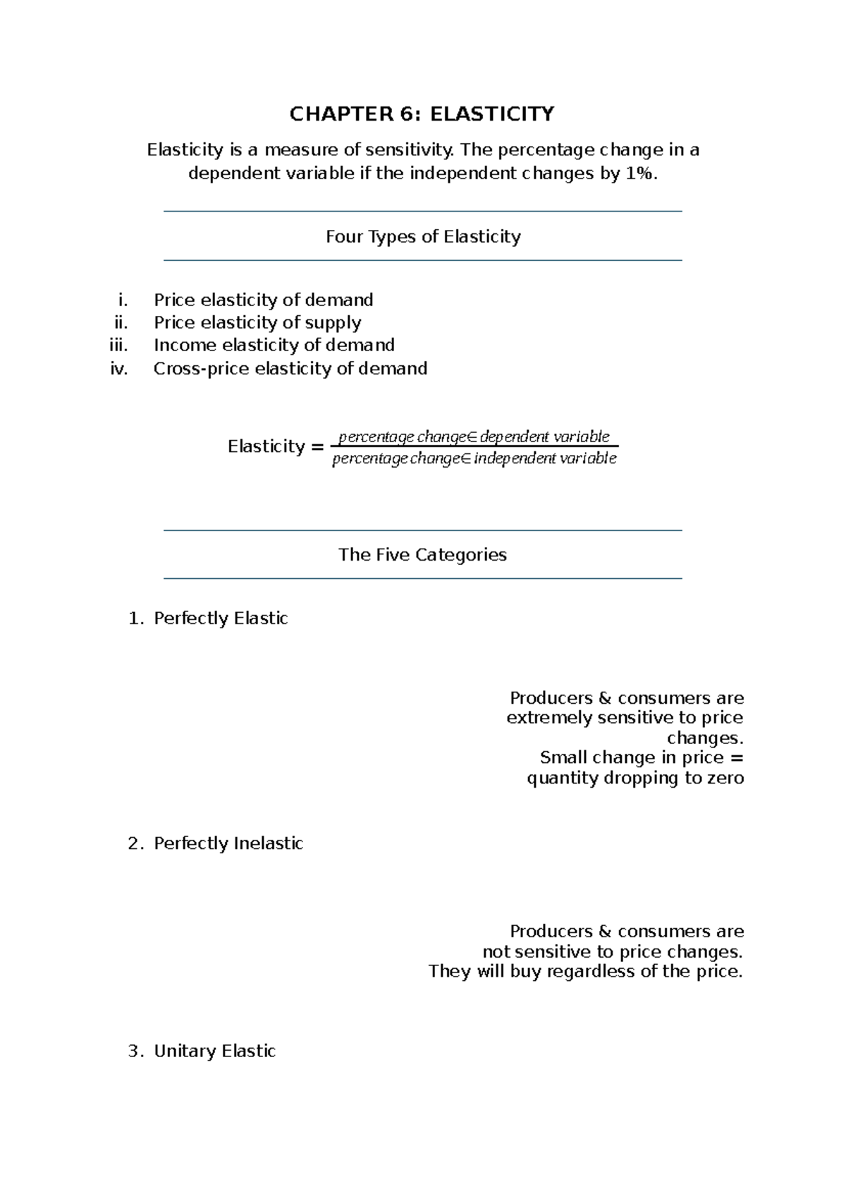 Economics CH6: Elasticity Study Notes - Key Concepts & Examples - Studocu