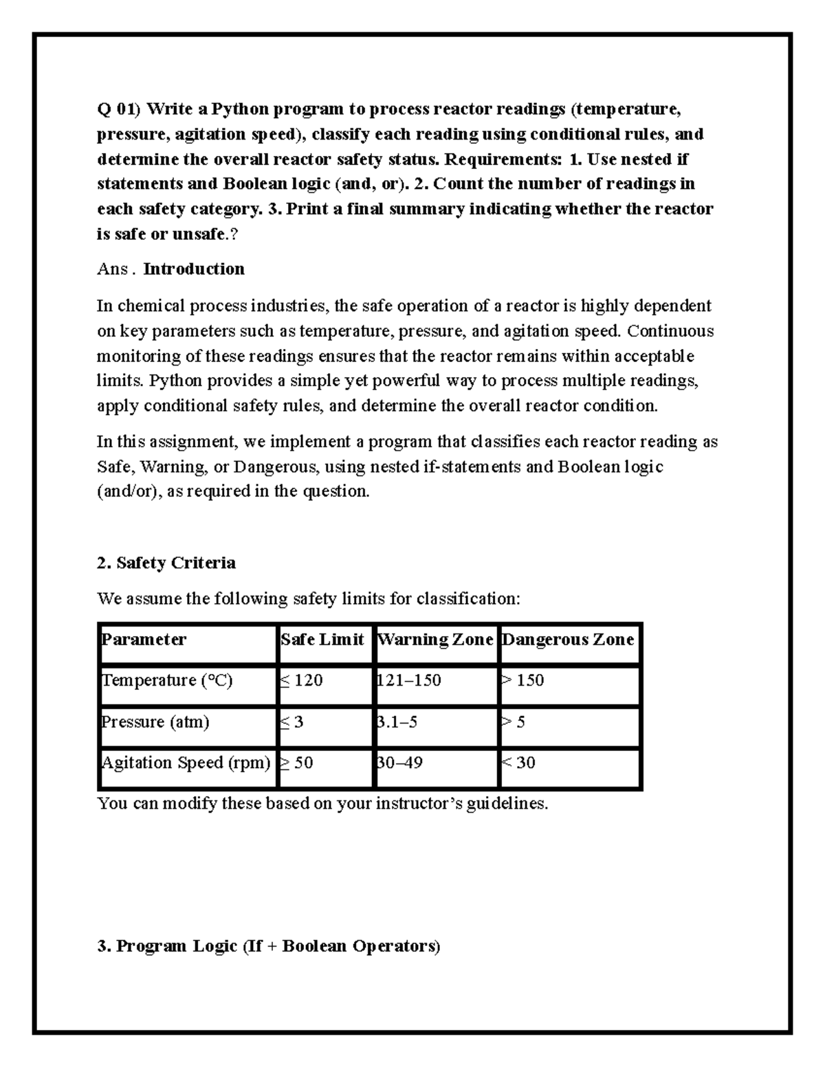 Assignment O2: Python Program for Reactor Safety Analysis and Purity ...