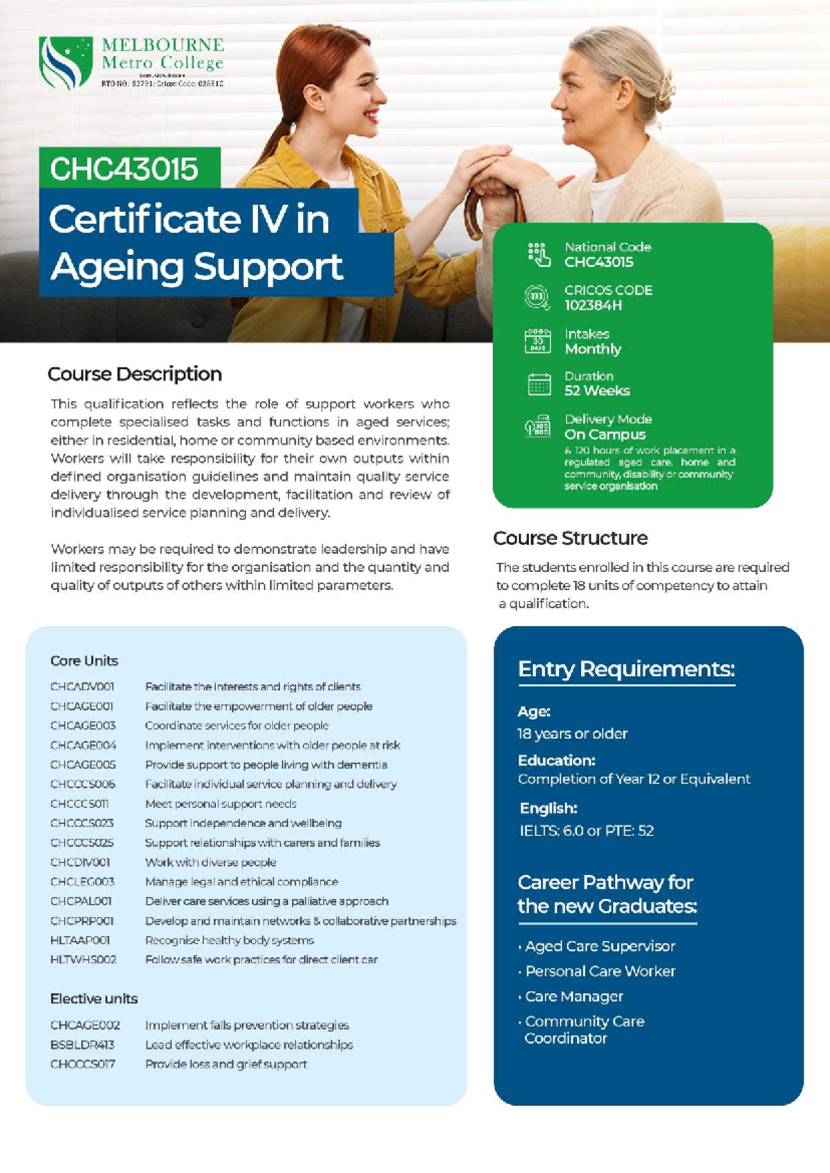 CHC43015 Certificate IV in Ageing Support Course Overview - Studocu