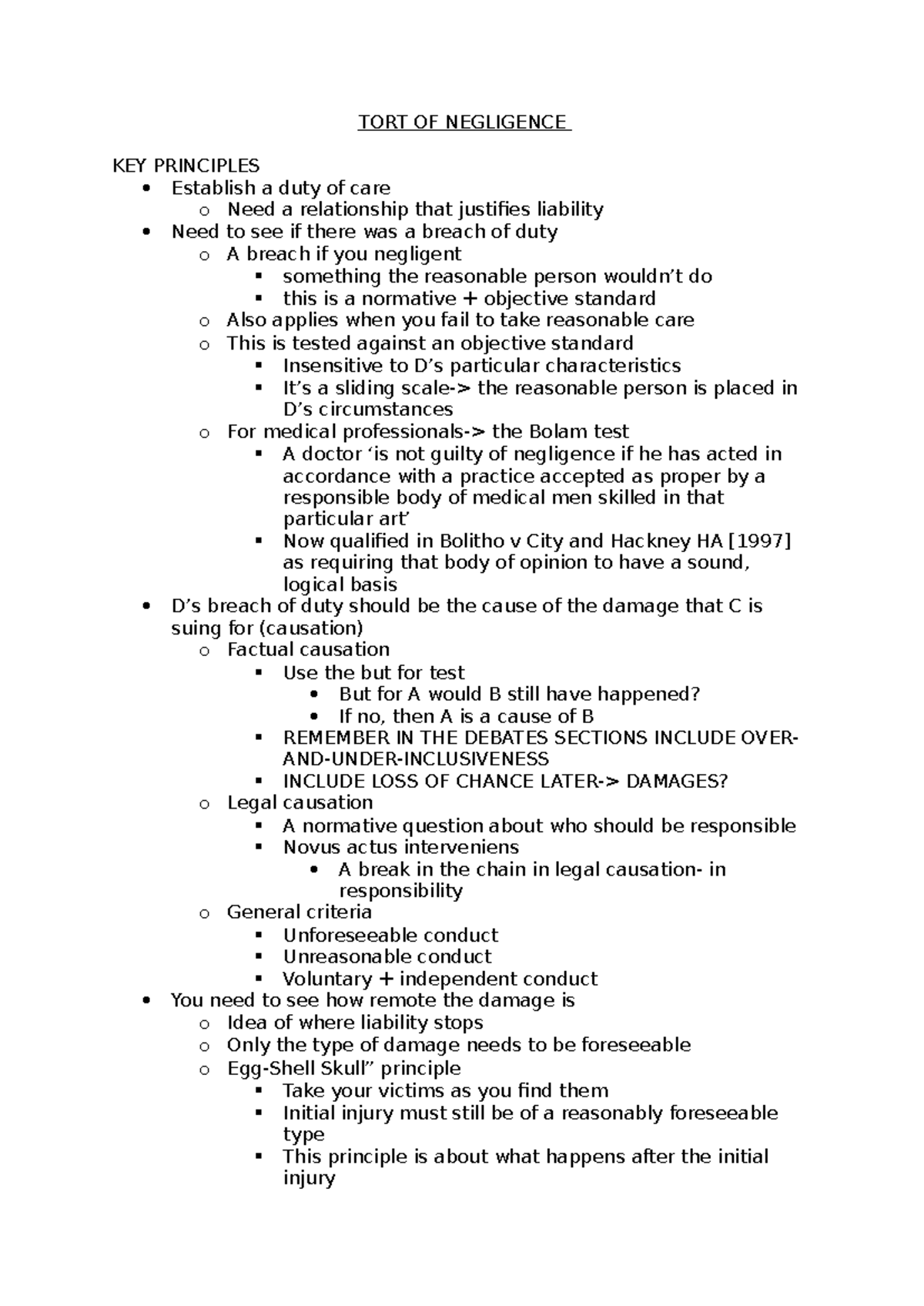 TORT OF NEGLIGENCE: Key Principles and Case Analysis - Studocu