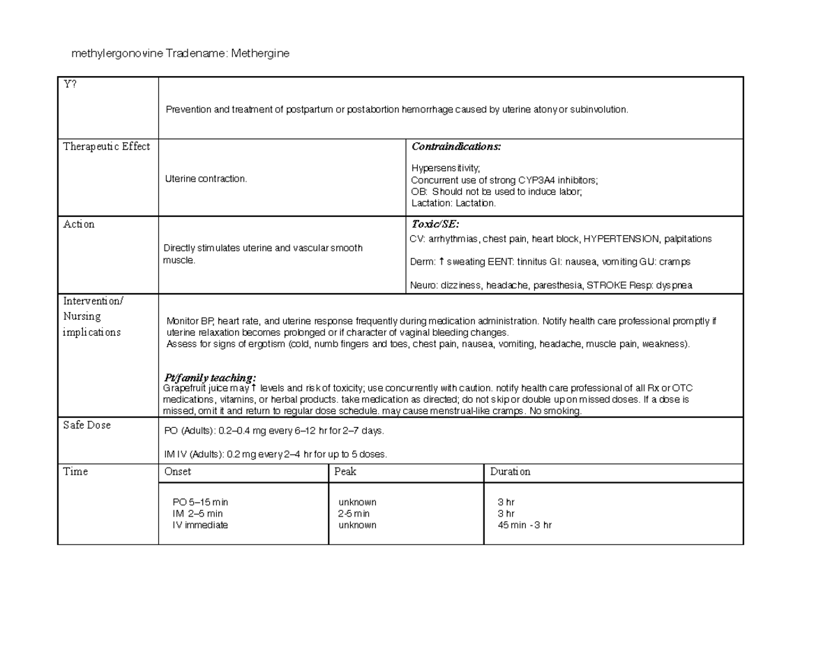Methergine Ytactis - Med sheet - 53 - Y? Therapeutic Effect ...