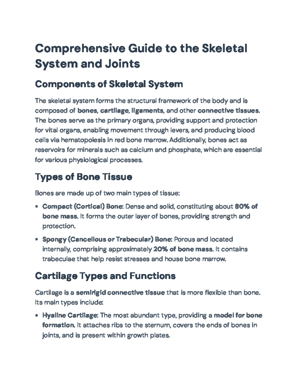 Comprehensive Study of the Skeletal System and Joints (BIO 101) - Studocu