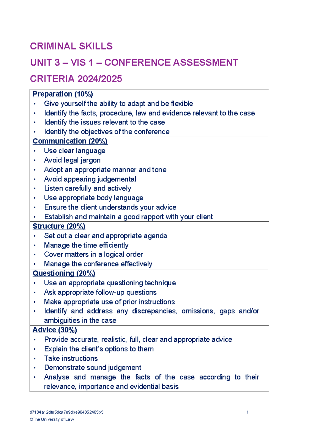 2425 CRIM UNIT 03 VIS 1 - Conference Assessment Criteria 2024 - Studocu