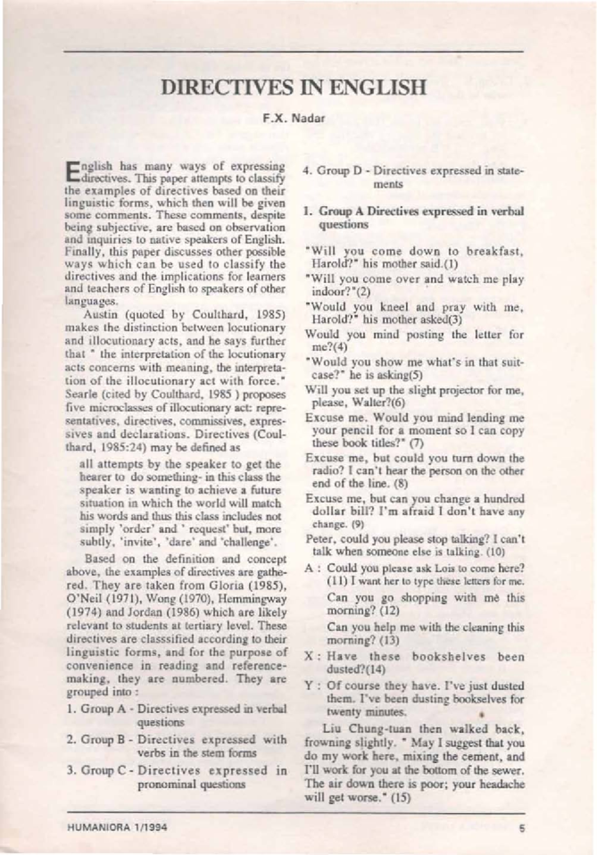 Directives IN English - DIRECTIVES IN ENGLISH F. N adar E nglish las ...