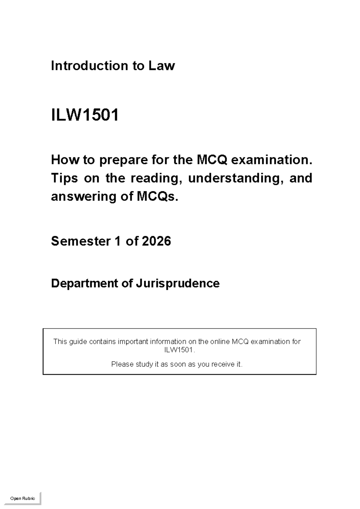 ILW1501 MCQ Exam Prep: Tips for Success in May-June 2026 - Studocu