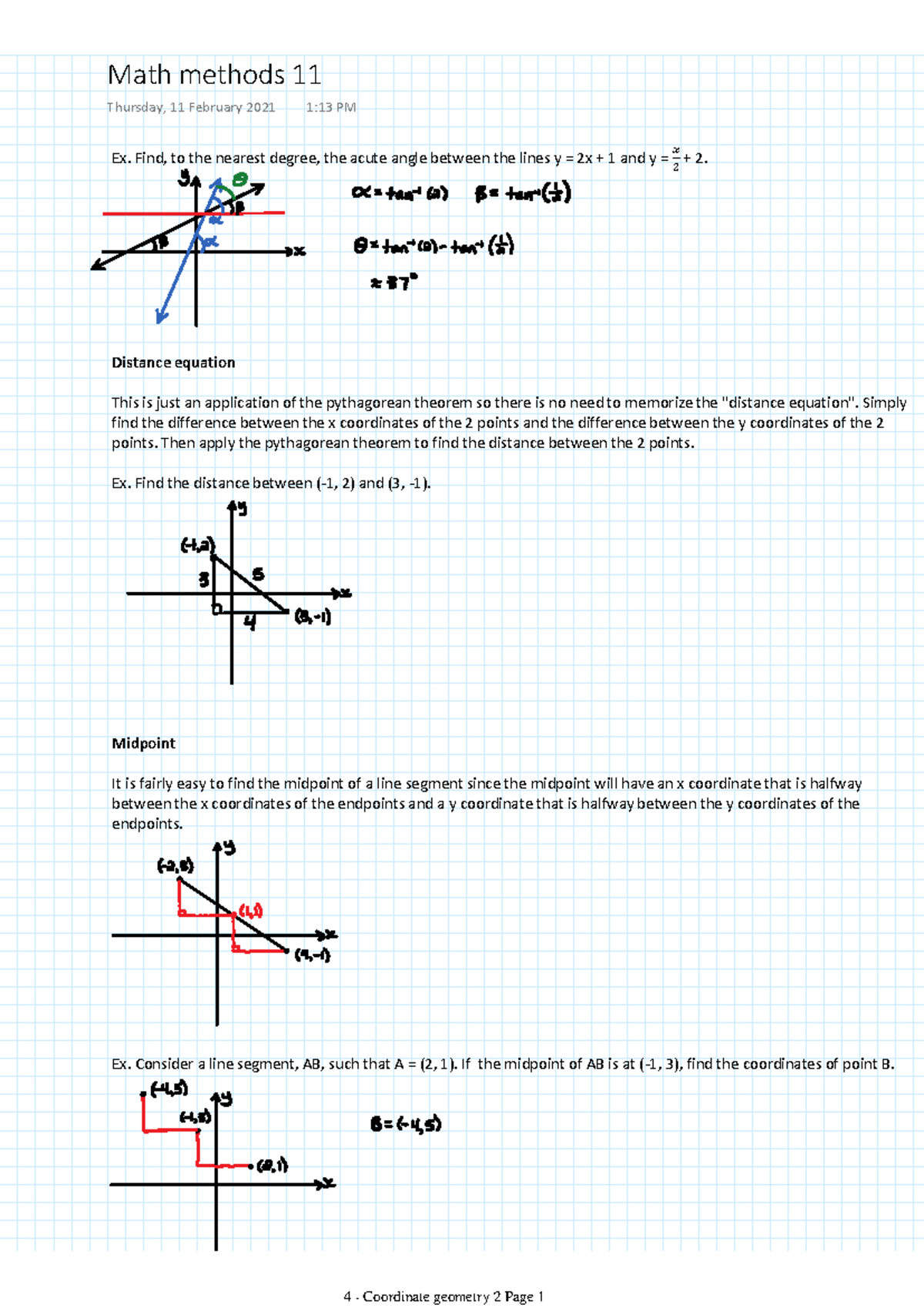Math Methods 11: Coordinate Geometry Concepts and Examples - Studocu