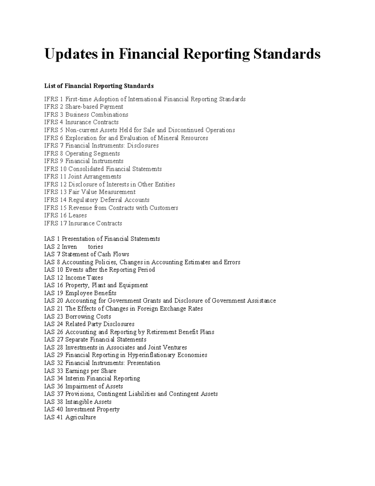 Updates in Financial Reporting Standards: IFRS & IAS Amendments - Studocu