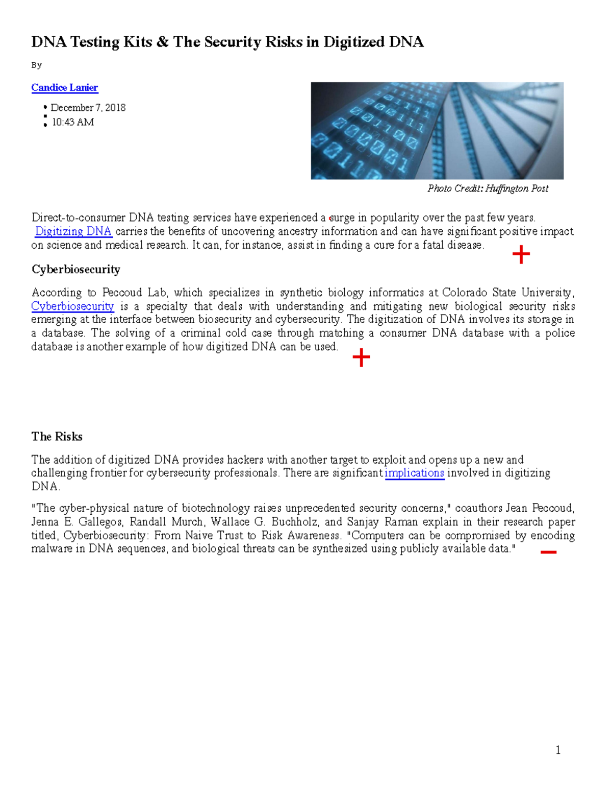 U1 Project Article: Security Risks of Digitized DNA Testing Kits - Studocu