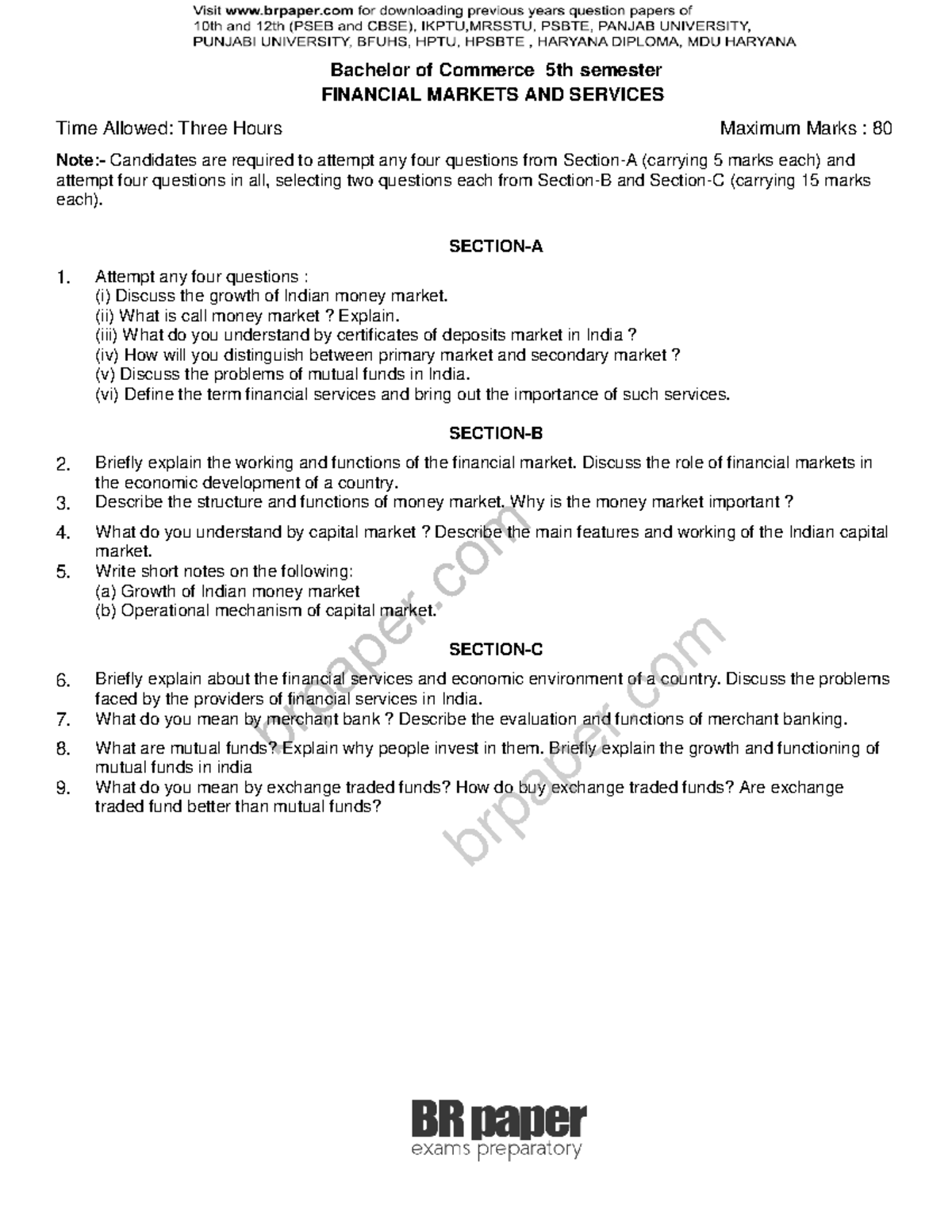 FMS 5th Sem Final Exam Dec 2018: Financial Markets & Services - Studocu