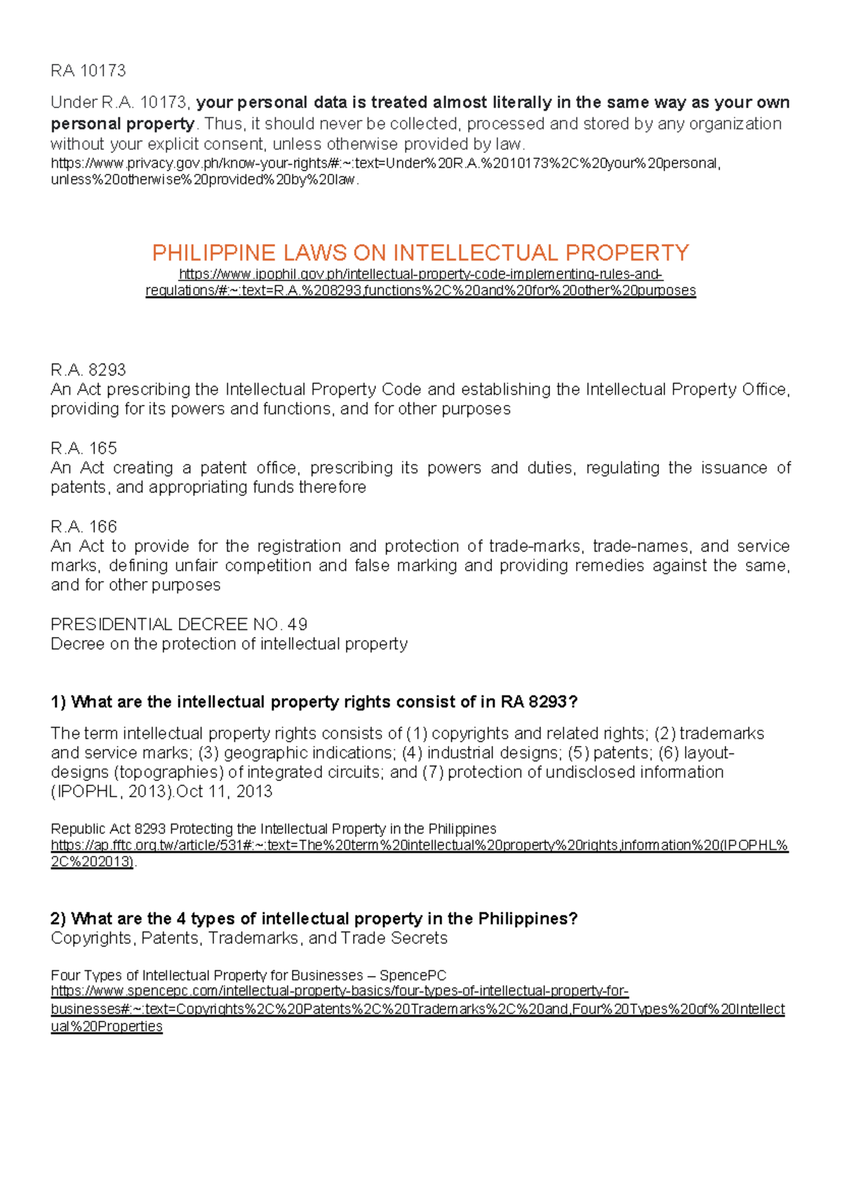 IPR FOR GE6 2023 - read and understand - RA 10173 Under R. 10173, your ...