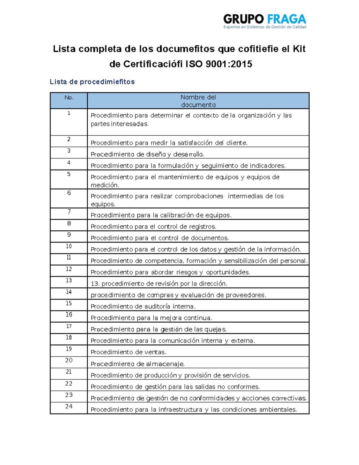 Lista Completa de Documentos del Kit de Certificación ISO 9001 - Studocu