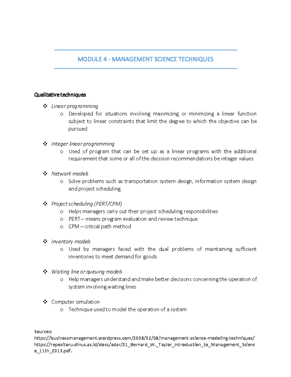 Module 4 - Management Science Techniques: Qualitative & Probabilistic ...