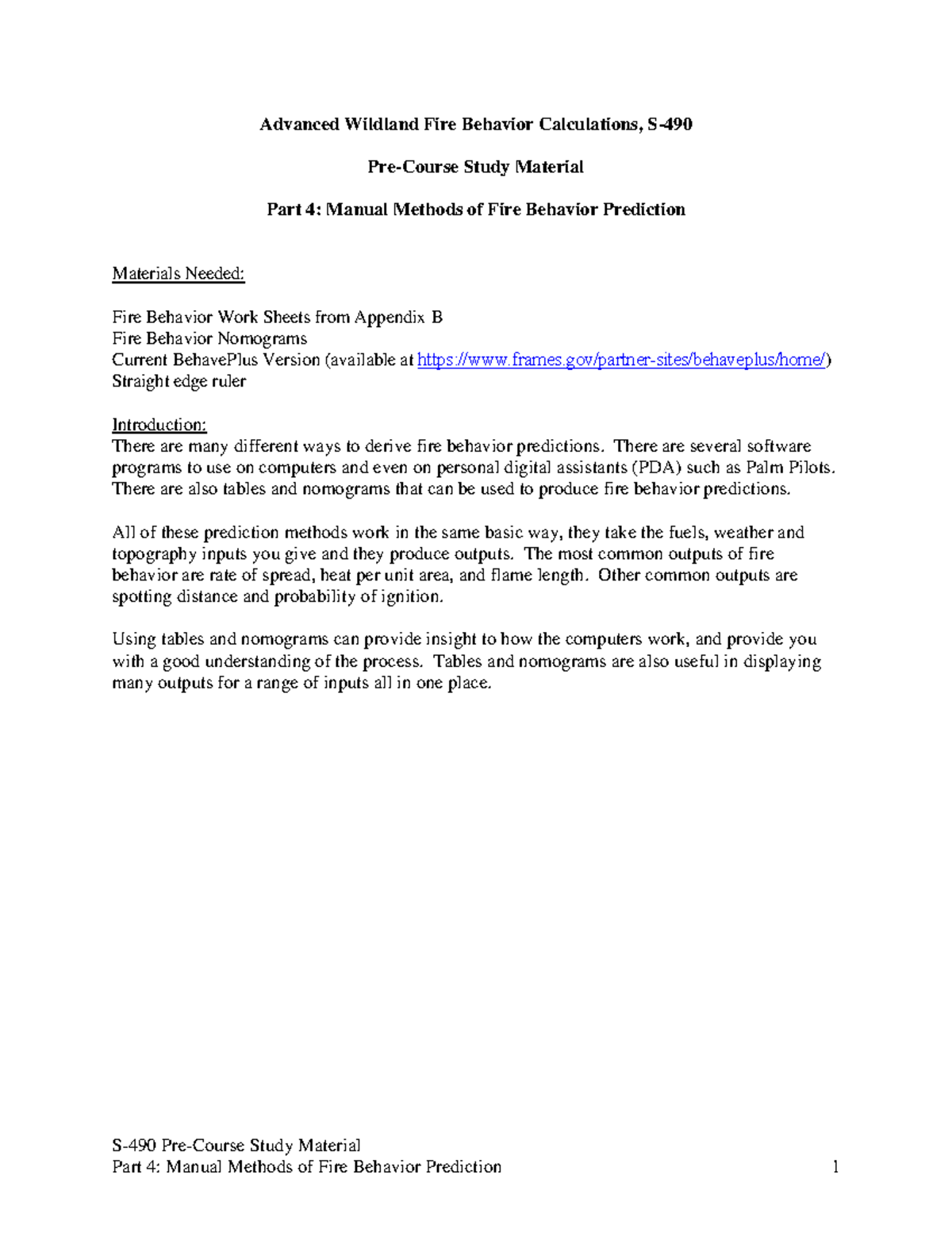 S-490 Pre-Course Study Material: Fire Behavior Predictions Part 4 - Studocu