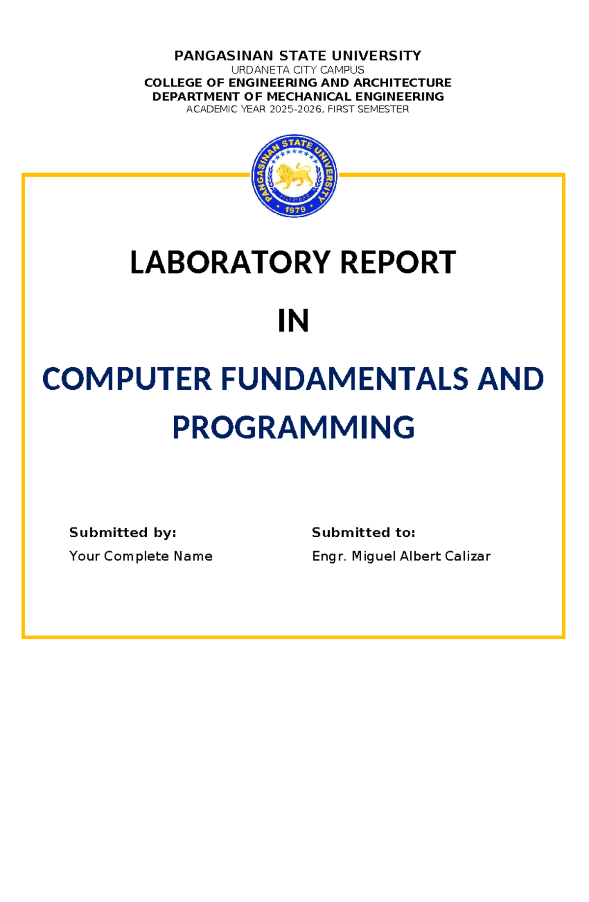 Laboratory Report 2: Computer Fundamentals & Programming (BS ME) - Studocu