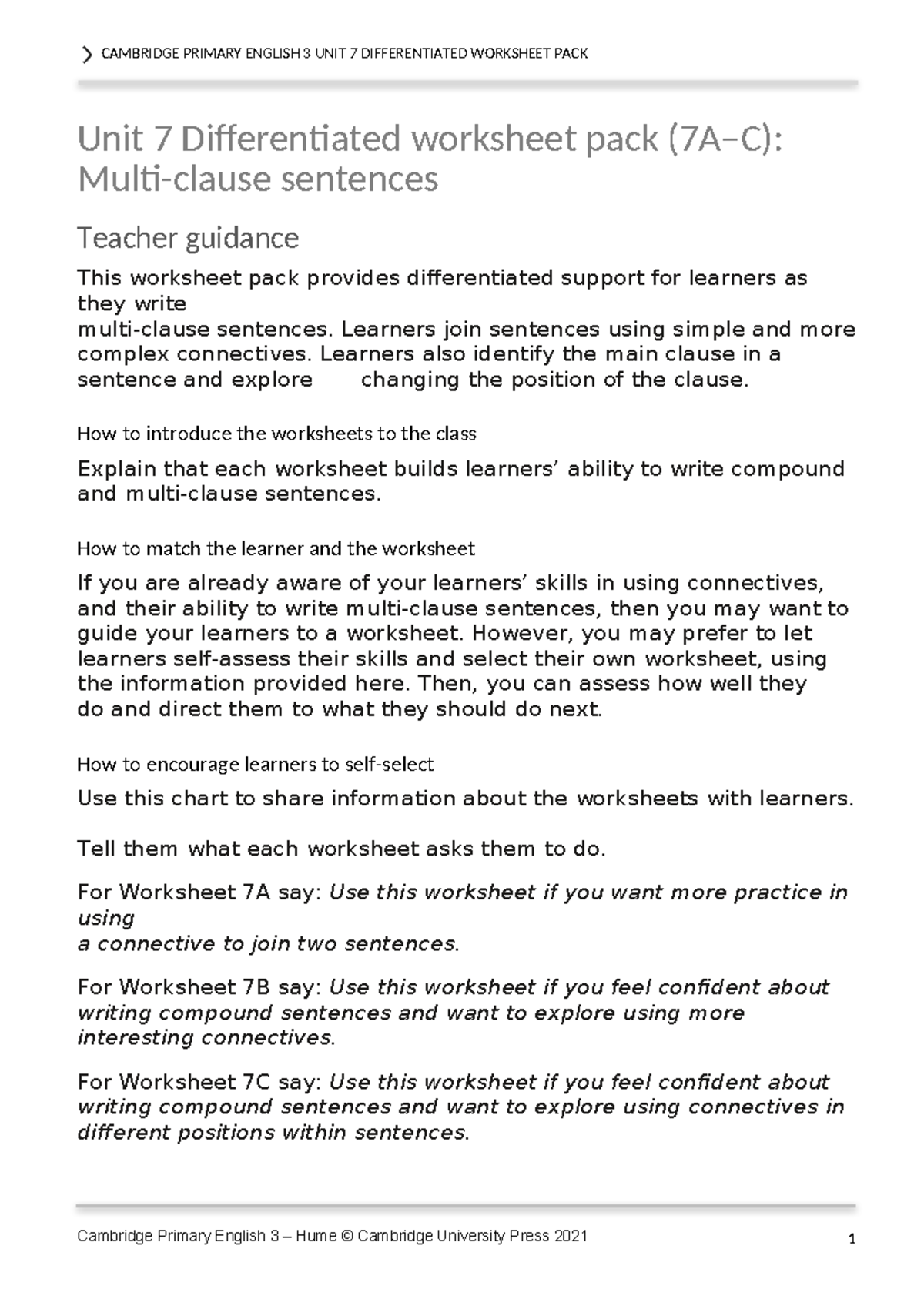CAMBRIDGE PRIMARY ENGLISH 3 UNIT 7 DIFF WKSH PACK - Studocu