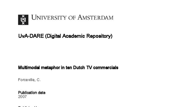 Multimodal Metaphor Analysis in Dutch TV Commercials (2007) - Studocu
