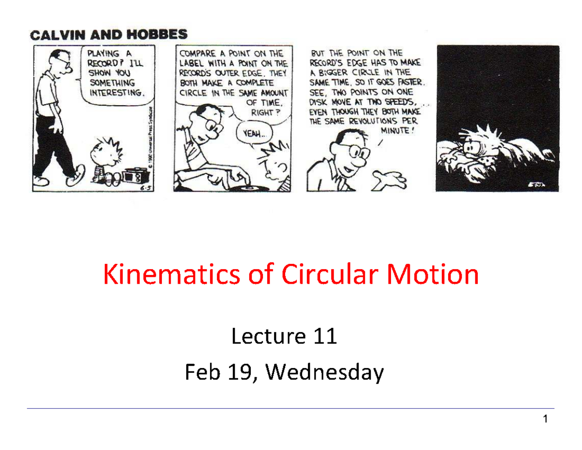 L11 Kinematics of Circular Motion Lecture Notes - Feb 19, 2023 - Studocu