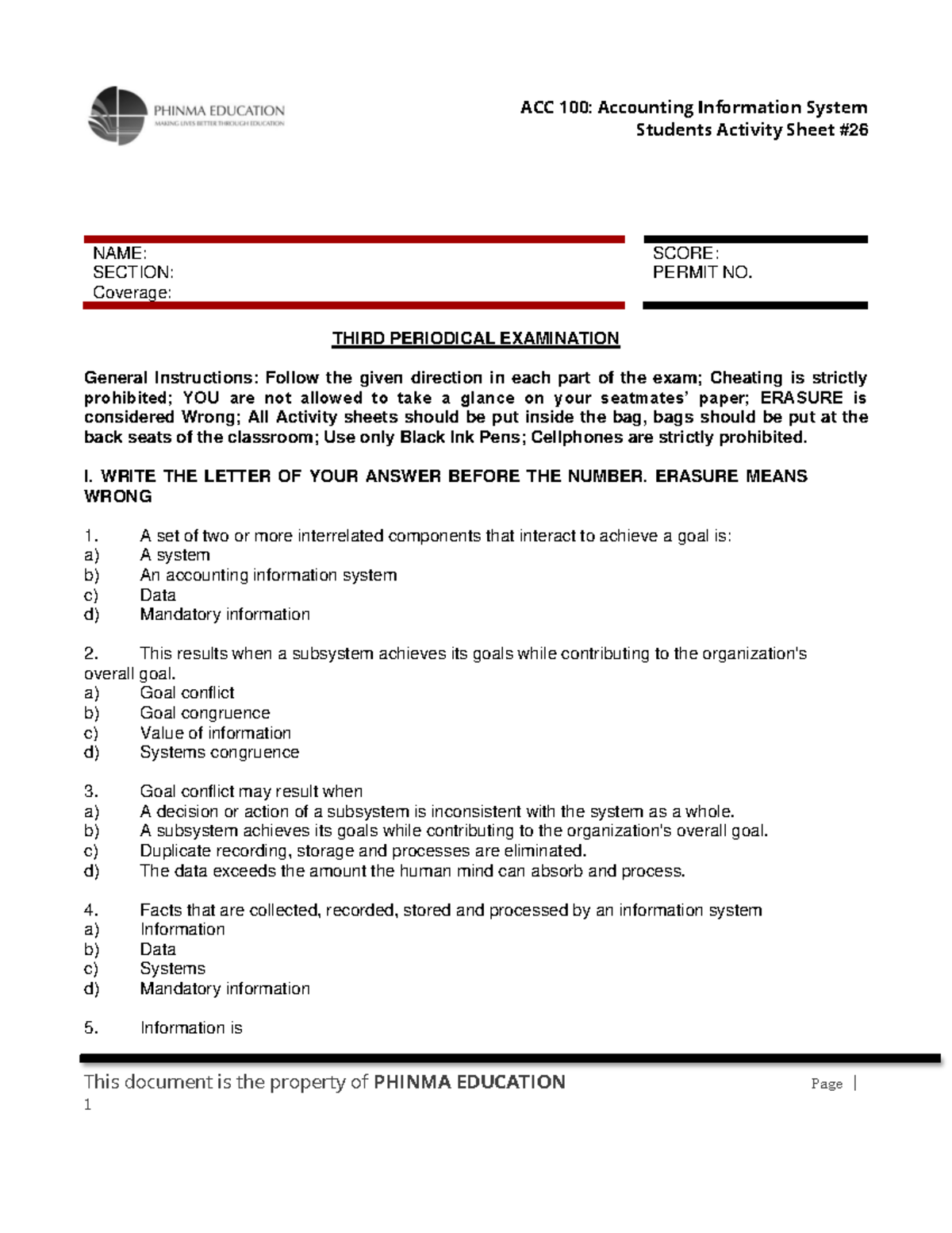ACC 100: Accounting Information System 3rd Periodical Exam Guide - Studocu
