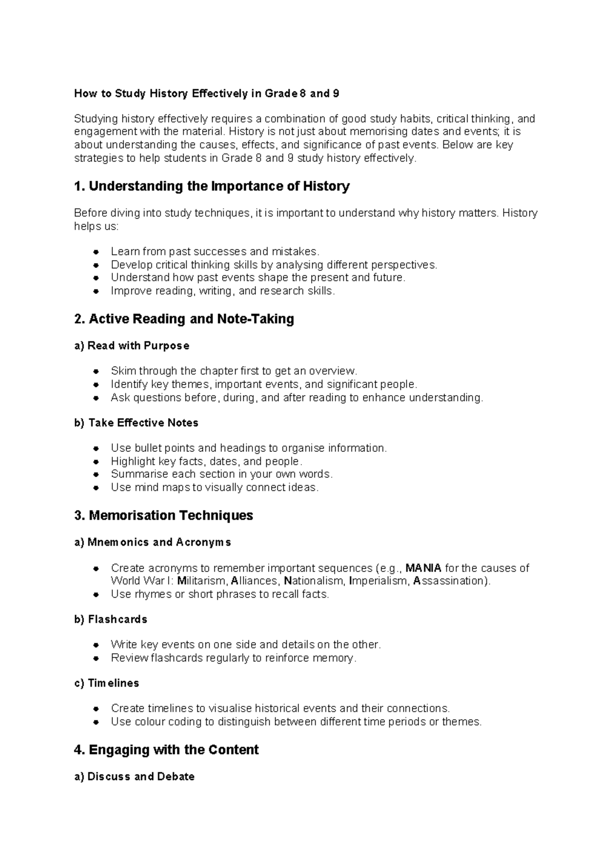 Effective History Study Techniques for Grades 8 & 9 Success - Studocu
