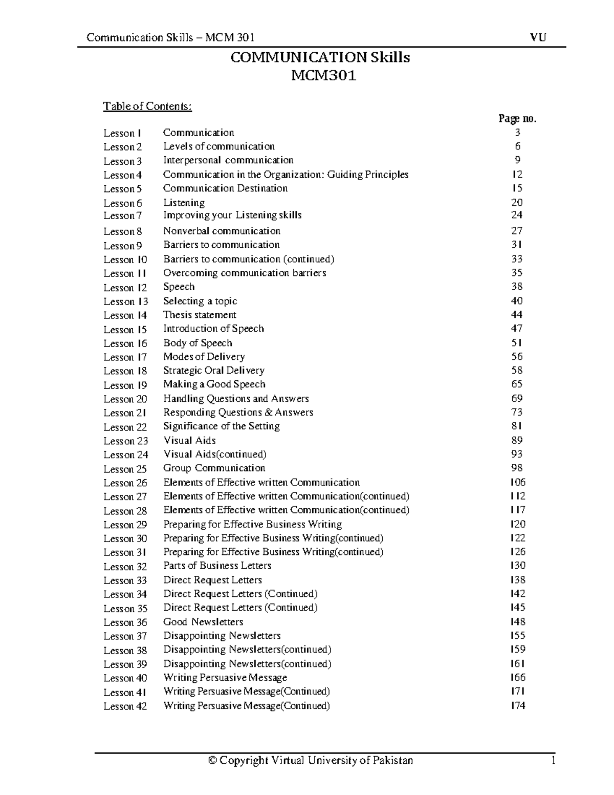 Communication Skills MCM 301 VU: Comprehensive Lesson Overview - Studocu