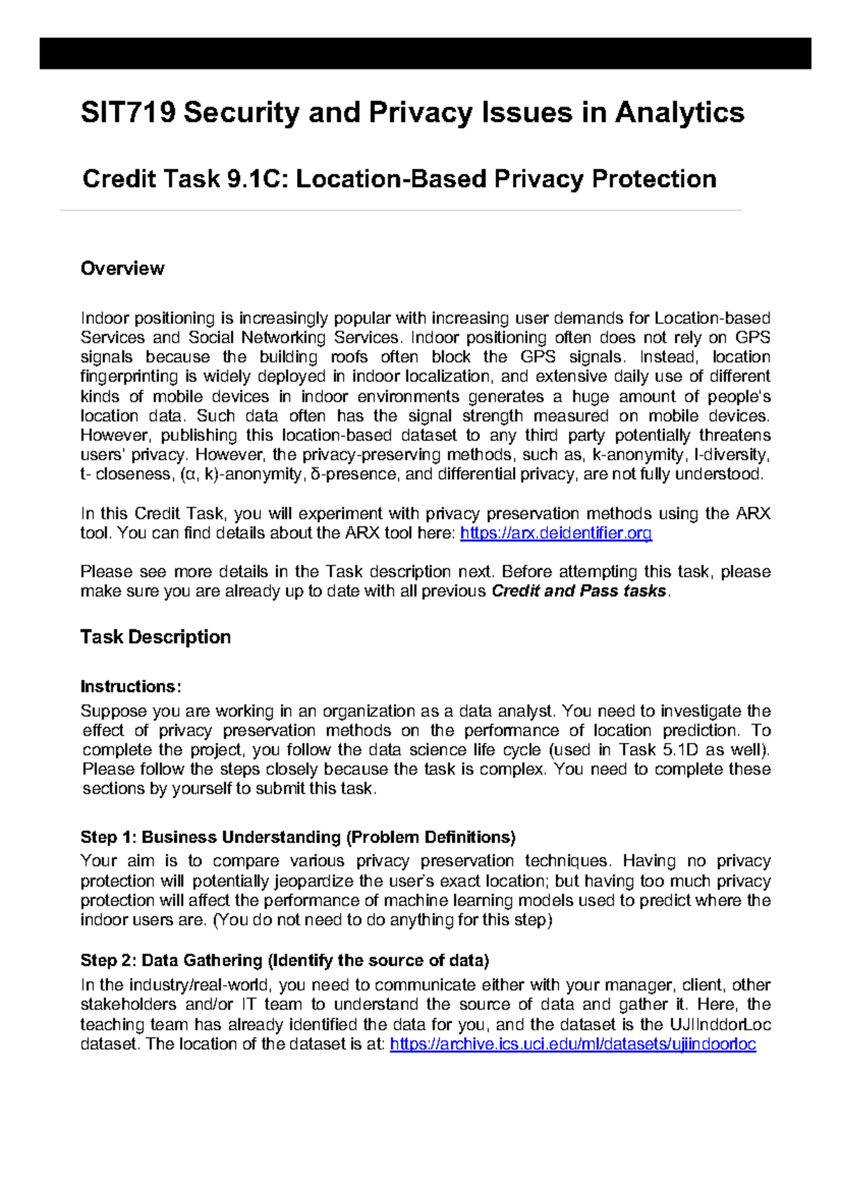 SIT719-9.1C - Privacy Preservation in Indoor Positioning Analysis - Studocu
