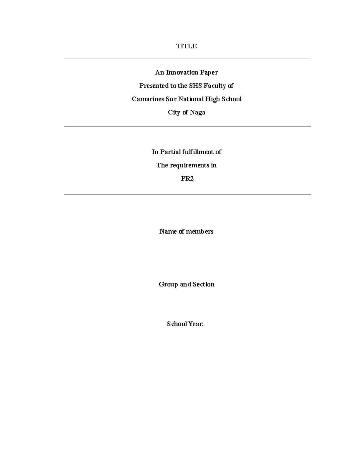 TVL PR Innovation Paper: Study on Preparation and Evaluation - Studocu